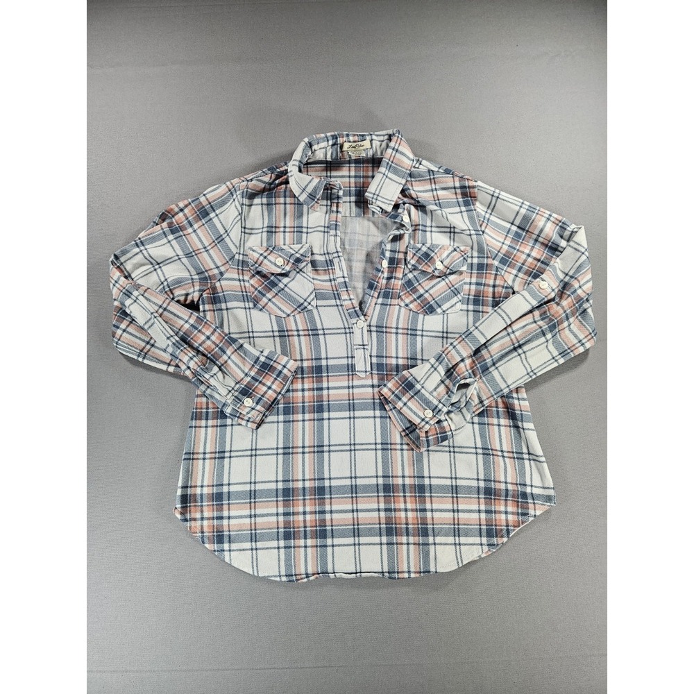 Love Potion Plaid Henley Shirt Womens Medium Soft Stretch Knit Top Boho Grunge